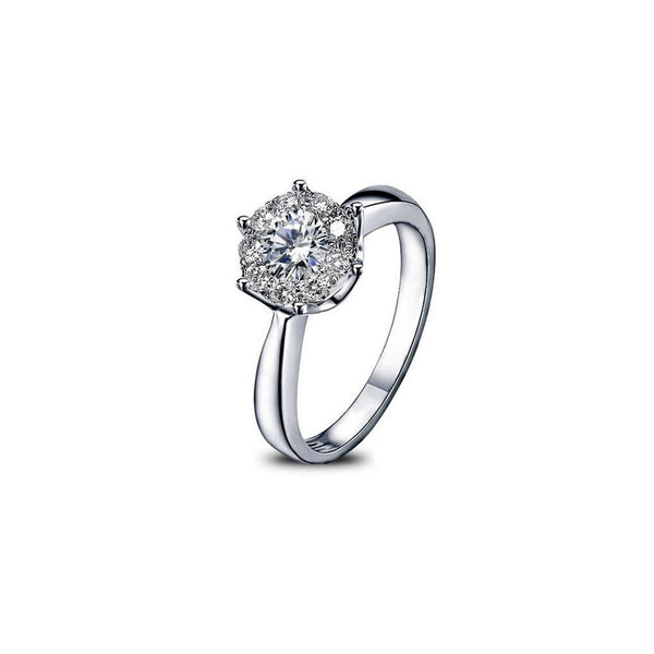18K SOLID white gold 1 carat 5.8mm diameter DIAMOND ring, Affordable SOLITAIRE effect with special design and setting technique
