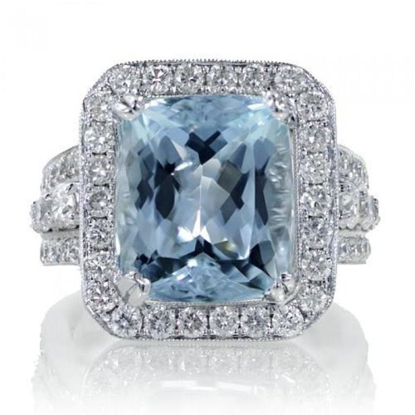 Aquamarine 12x10 cushion halo diamond anniversary ring