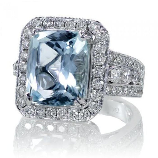 Aquamarine 12x10 cushion halo diamond anniversary ring