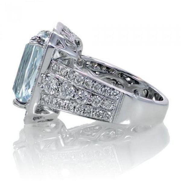 Aquamarine 12x10 cushion halo diamond anniversary ring