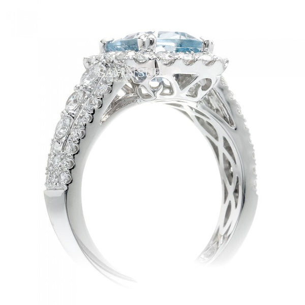 Aquamarine 9x7 cushion diamond halo engagement anniversary ring