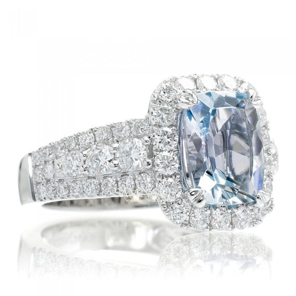 Aquamarine 9x7 cushion diamond halo engagement anniversary ring