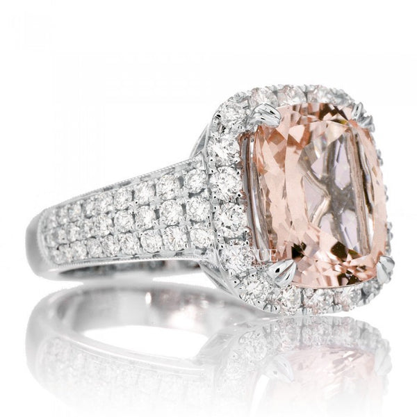 Cushion 11x9 Morganite Engagement Ring Diamond Halo Tapered Pave Band