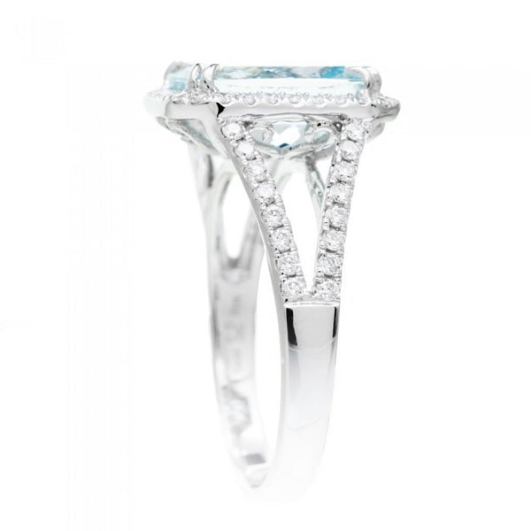 Aquamarine 11x9 cushion split band diamond engagement ring