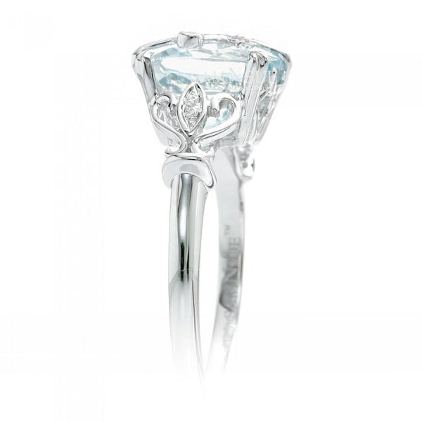 Aquamarine Leaf And Vine Design Diamond Engagement Ring