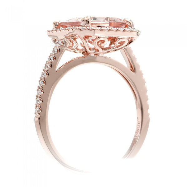 Morganite 11x9 cushion halo diamond solitaire engagement ring 14k rose gold