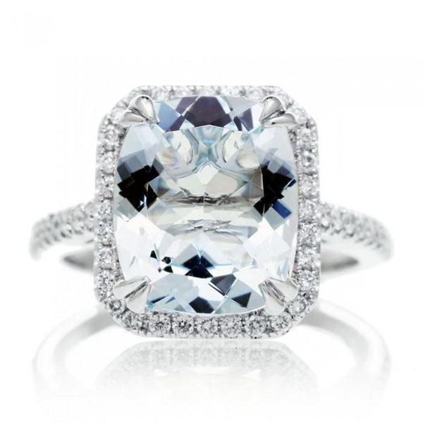 Aquamarine 11x9 cushion halo diamond solitaire engagement ring