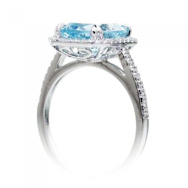 Aquamarine 11x9 cushion halo diamond solitaire engagement ring