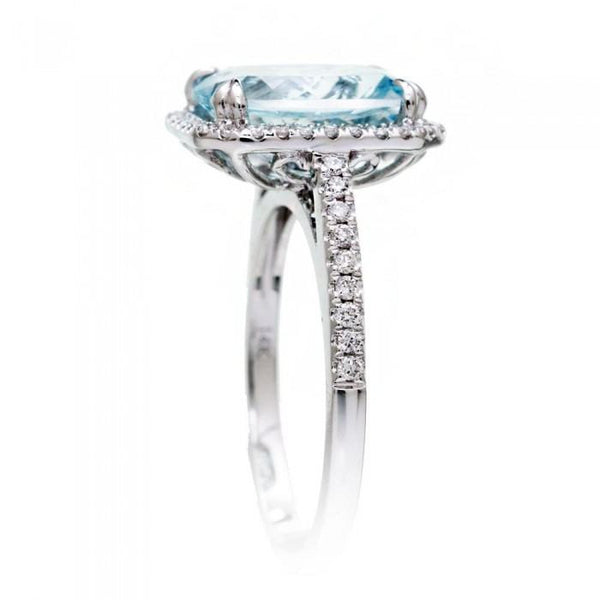 Aquamarine 11x9 cushion halo diamond solitaire engagement ring