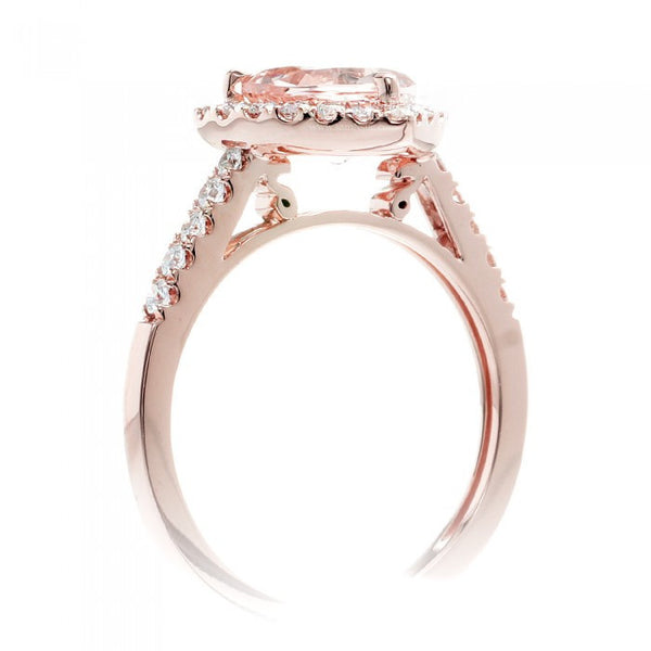 Heart morganite engagement ring diamond halo band rose gold