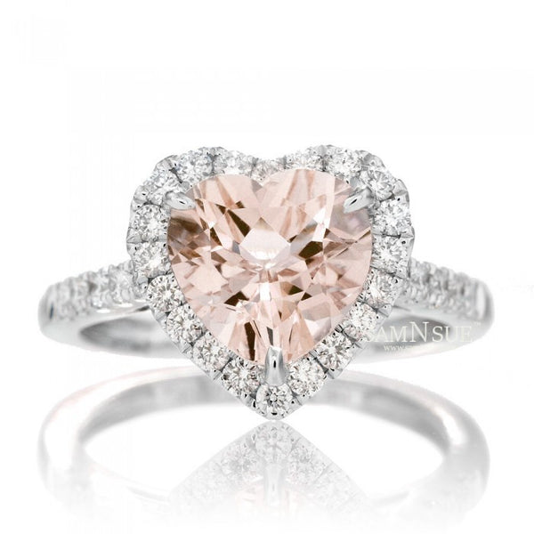 Heart morganite engagement ring diamond halo band