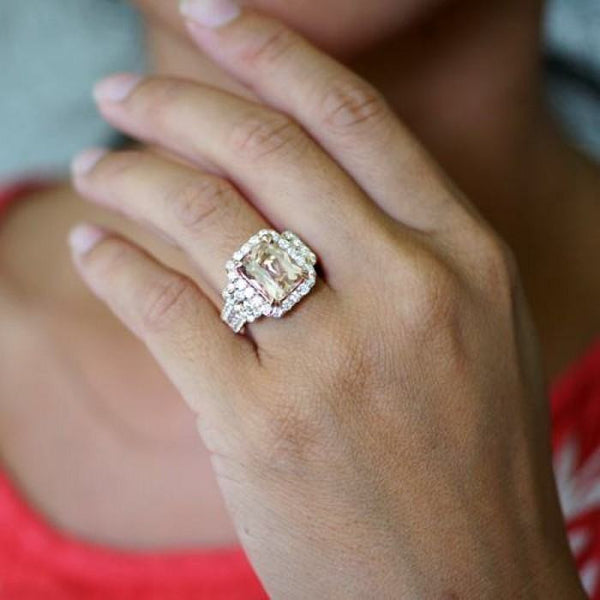 Cushion Morganite Diamond Halo Engagement Ring