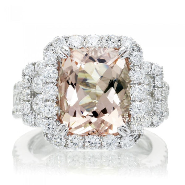 Cushion Morganite Diamond Halo Engagement Ring