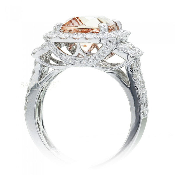 Cushion Morganite Diamond Halo Engagement Ring