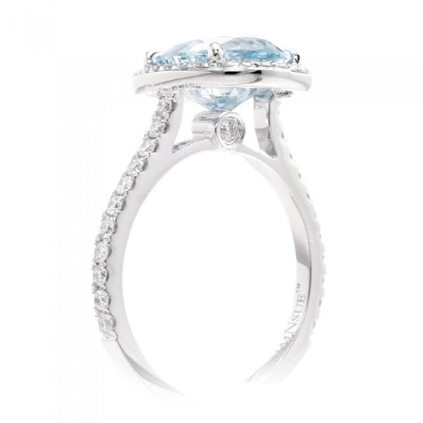 Aquamarine pear 12x8 diamond halo engagement ring Sunset Collection