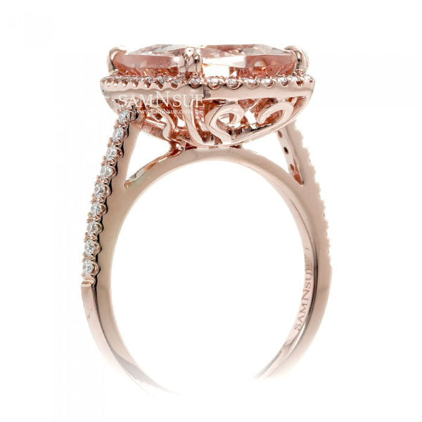 Cushion 12x10 Morganite Engagement Ring In Rose