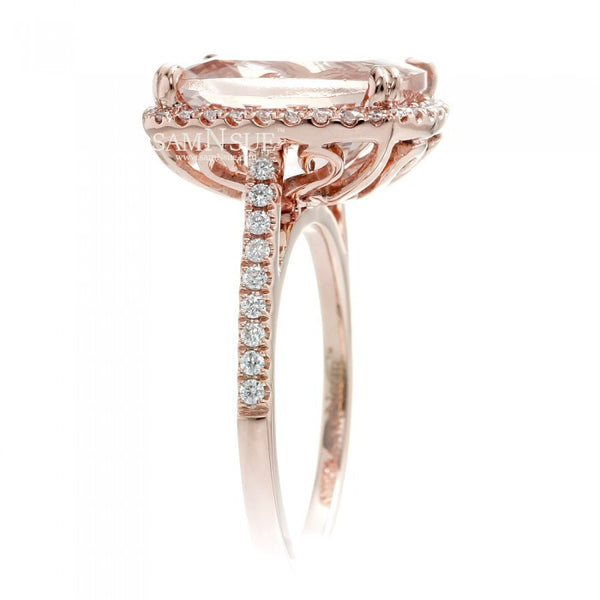 Cushion 12x10 Morganite Engagement Ring In Rose