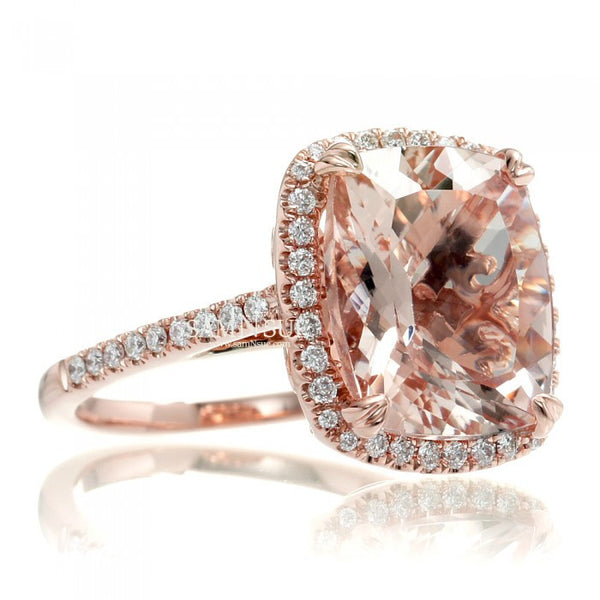 Cushion 12x10 Morganite Engagement Ring In Rose