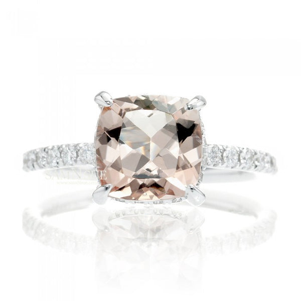 Classic Solitaire Engagement Ring Cushion Morganite Diamond