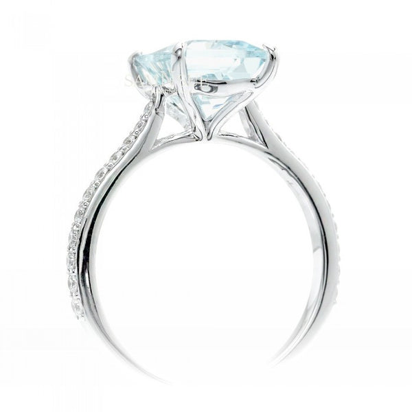 Aquamarine 10x8 solitaire cushion pavé halo diamond engagement ring