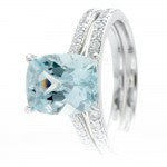 Aquamarine 10x8 solitaire cushion pavé halo diamond engagement ring