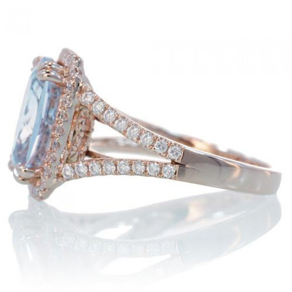 Aquamarine 11x9 cushion split band diamond engagement ring rose gold