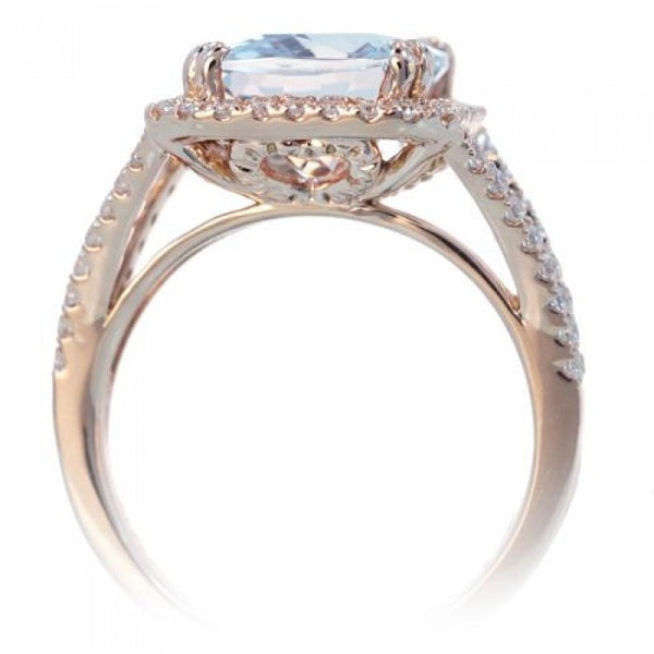 Aquamarine 11x9 cushion split band diamond engagement ring rose gold