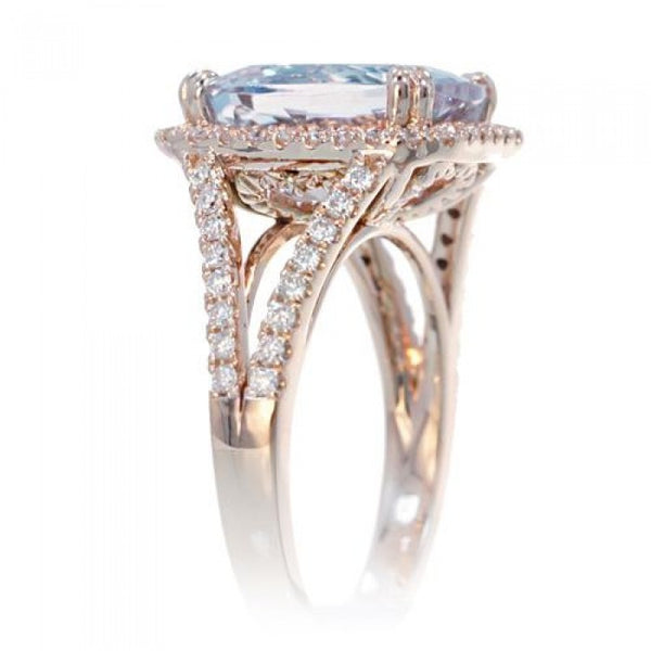 Aquamarine 11x9 cushion split band diamond engagement ring rose gold