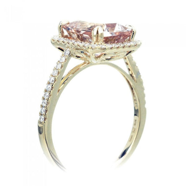 Morganite 11x9 cushion halo diamond solitaire engagement ring 14k yellow gold