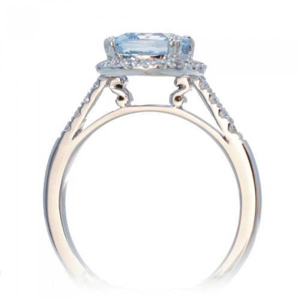 Aquamarine 7mm Cushion Halo Diamond Engagement Ring