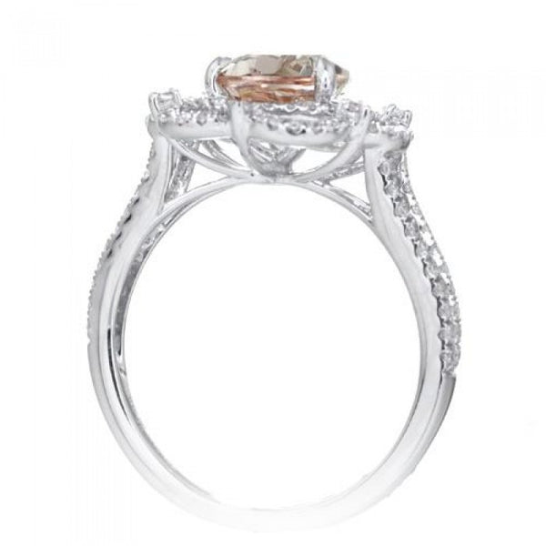 Morganite 10x7 pear Victorian style diamond halo split shank ring