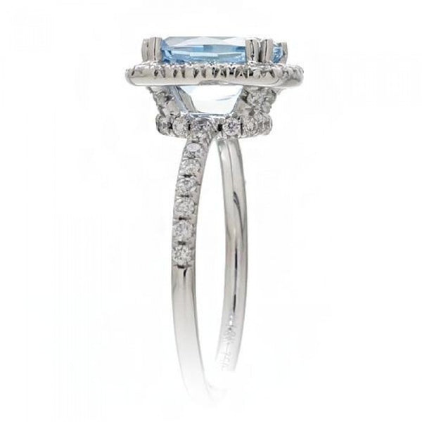 Aquamarine 9x7 cushion dainty diamond halo engagement ring