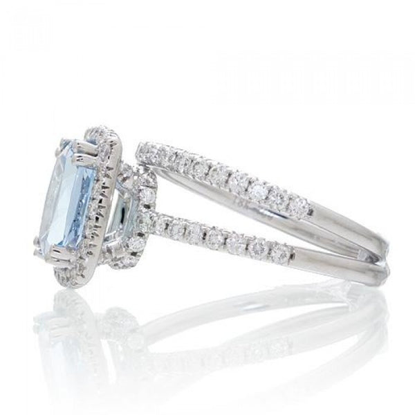 Aquamarine 9x7 cushion dainty diamond halo engagement ring