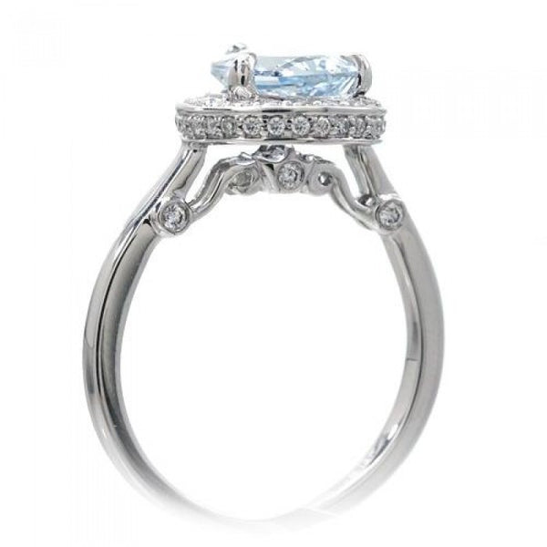 Aquamarine ring 10x7 pear cut diamond halo engagement ring