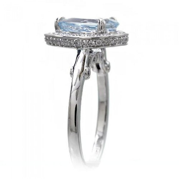 Aquamarine ring 10x7 pear cut diamond halo engagement ring