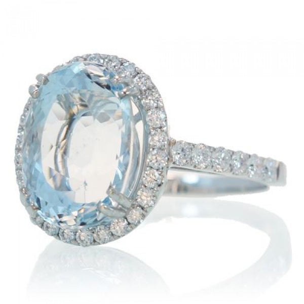 Aquamarine 12x9 oval halo diamond engagement anniversary ring