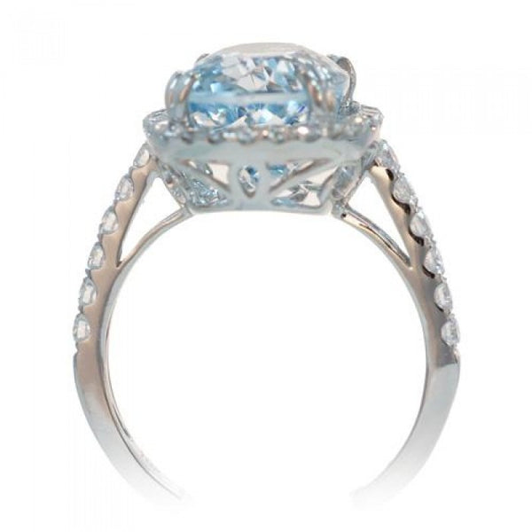 Aquamarine 12x9 oval halo diamond engagement anniversary ring