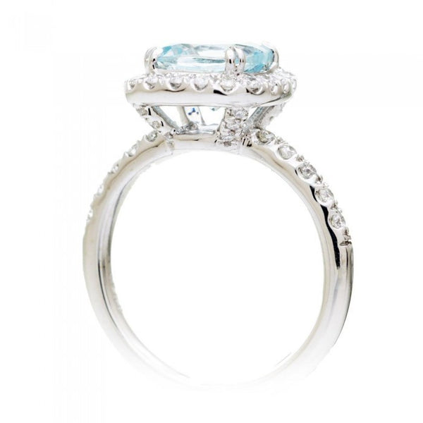 Aquamarine 7x7 cushion cut halo diamond engagement ring