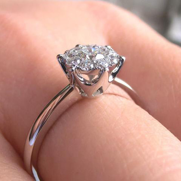 18K SOLID white gold 1 carat 5.8mm diameter DIAMOND ring, Affordable SOLITAIRE effect with special design and setting technique