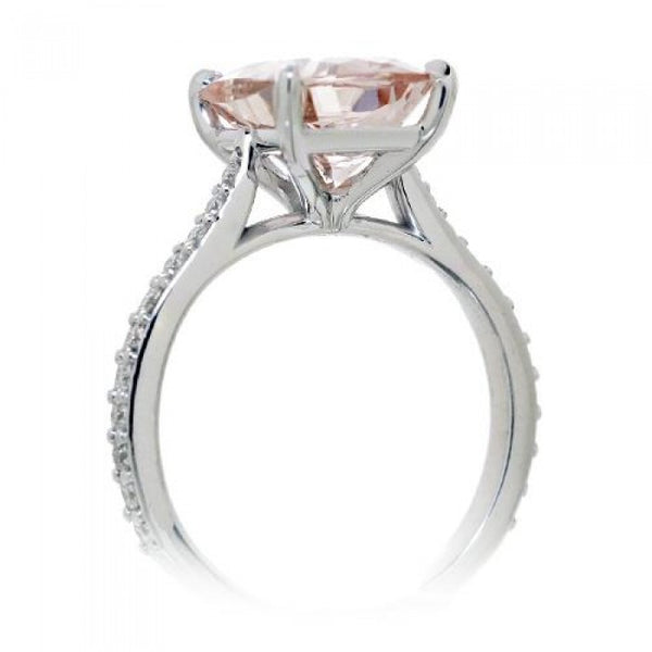 Morganite 10x8 solitaire cushion pavé halo diamond engagement ring