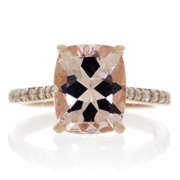 Morganite 11x9 Cushion Halo Diamond Engagement Ring