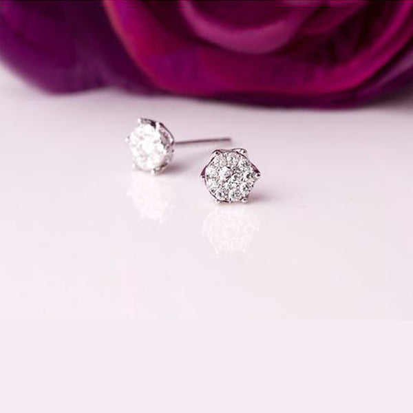 18K SOLID white gold 1 carat 5.8mm diameter DIAMOND earrings, Affordable SOLITAIRE effect with special design and setting technique